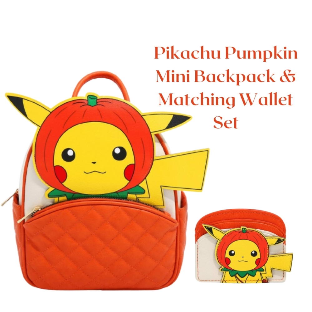 Pokemon Pumpkin Pikachu Mini Backpack & Matching Wallet Set